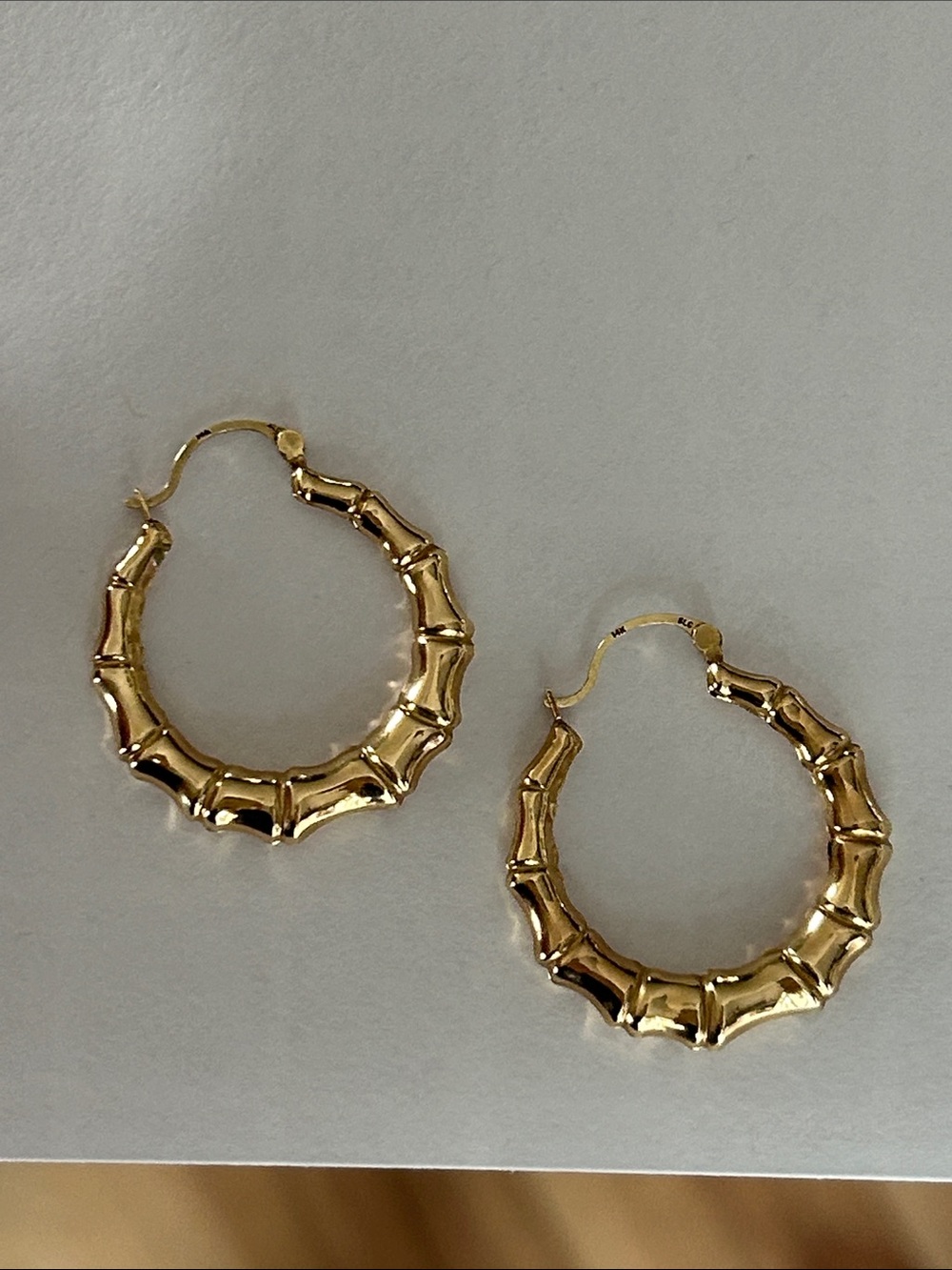 14k Gold Bamboo Hoop Earrings